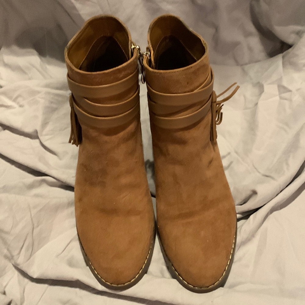 White House Black Market Camel Suede Heeled Booties